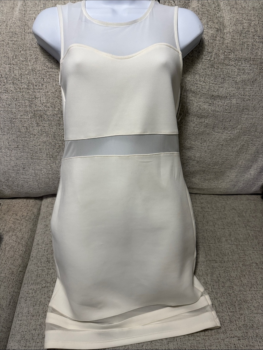 H&M Ivory Mesh-Panel Slip Dress